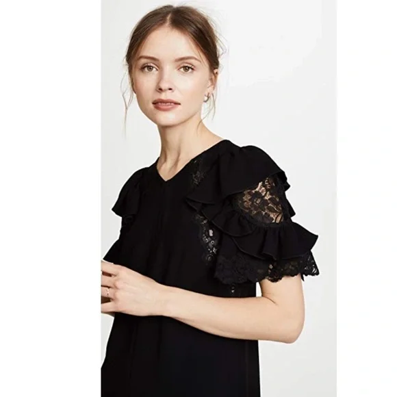 Rebecca Taylor Short Sleeve Crepe Lace Dress - Picture 4 of 8